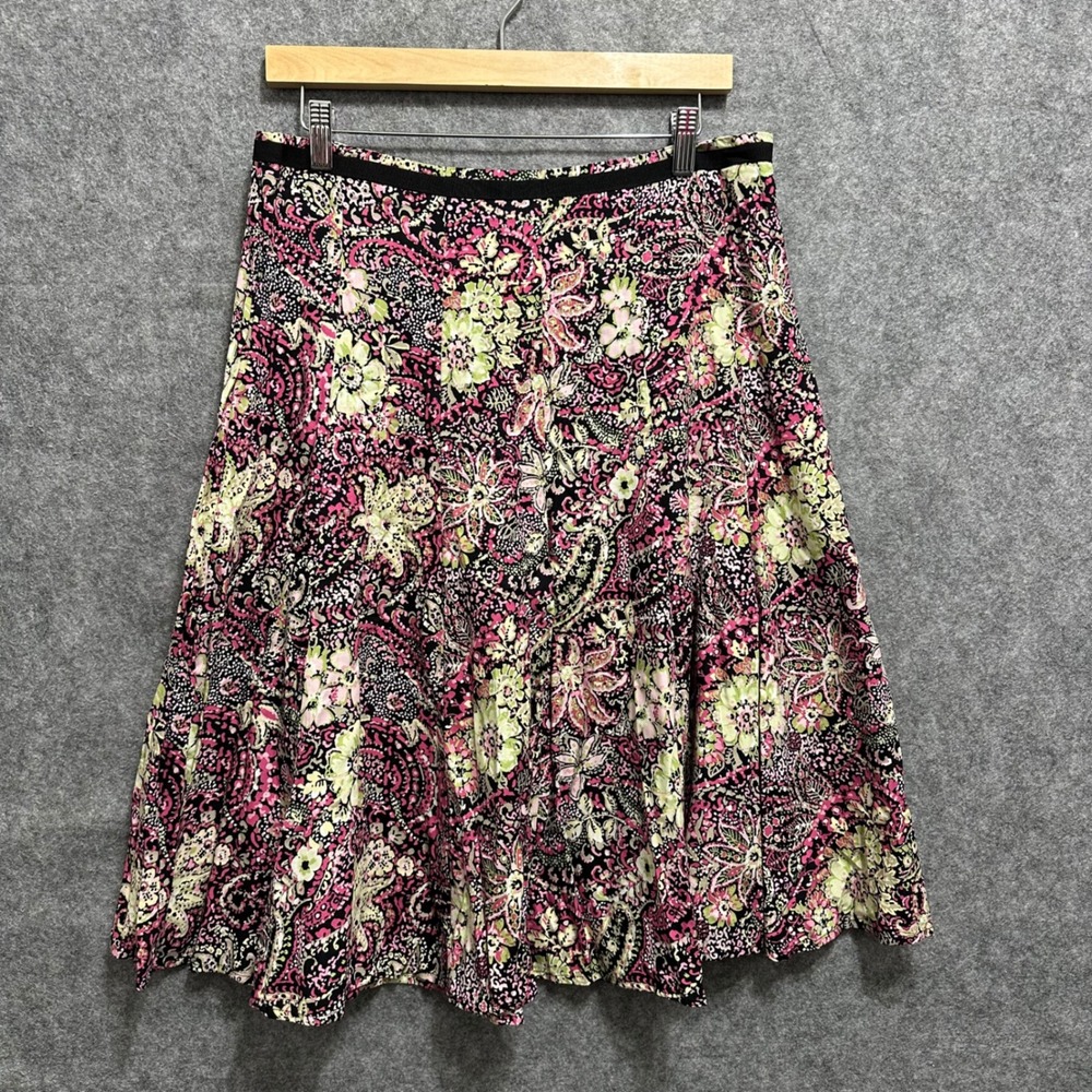 Christopher Banks Skirt Womens 12P Pink Floral Paisley A-Line Knee Length Petite